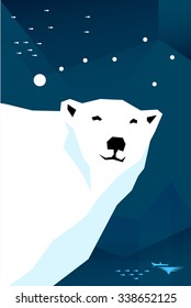 Vector illustration. Polar bear with constellation Ursa minor