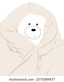 A vector illustration of a polar bear cozily wrapped under a blanket, symbolizing warmth, comfort, and winter vibes, perfect for themes of wildlife, coziness, and cold-weather designs.