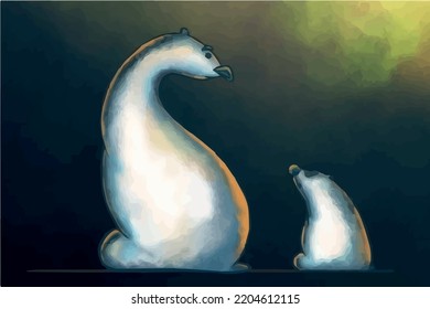Vector illustration of a polar bear with a cub