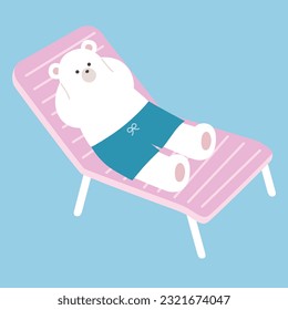 Vector illustration of a polar bear lying on a beach chair in the summer season
