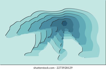 Vector illustration of a polar bear in paper cut style. Vector concept for a poster with a polar bear. Bright background in cut paper style.
