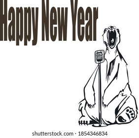 
Vector illustration. polar bear sings into a microphone. Happy new year.