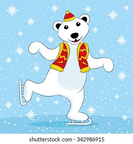 Vector illustration. Polar bear skates.