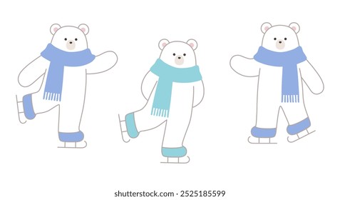 Vector illustration of a polar bear skating. Winter, scarf