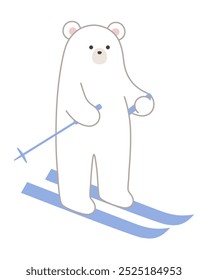 Vector illustration of a polar bear skiing. Winter, scarf, polar bear, polar bear