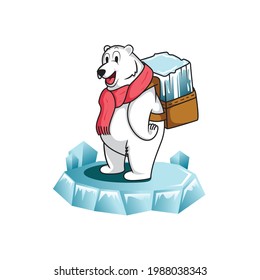 vector, illustration. a polar bear smile with carrying a block of ice behind. food and drink brand