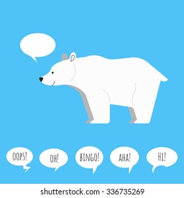 Vector illustration of polar bear with speech bubble. Flat style.