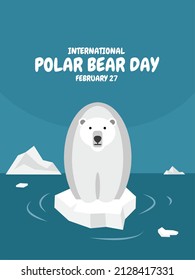 Vector illustration, polar bear standing on a shrinking iceberg, as International Polar Bear Day banner.