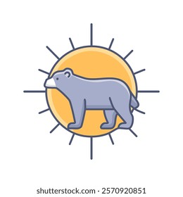 Vector illustration of a polar bear with sun.