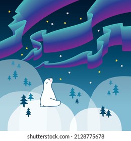 ilustración vectorial oso polar observando las luces del norte