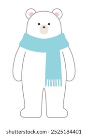 Vector illustration of a polar bear wearing a scarf. Winter, polar bear, standing