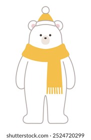 Vektorgrafik eines Eisbären im Winter. Weihnachten, Schal, Hut, Eisbär, Eisbär