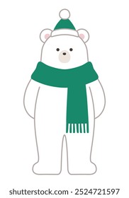 Vektorgrafik eines Eisbären im Winter. Weihnachten, Schal, Hut, Eisbär, Eisbär