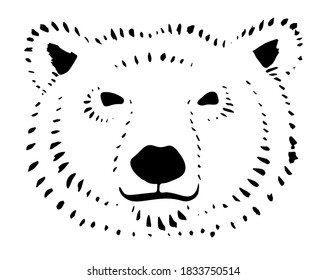 Vector illustration with polar bear's face isolated on a white background. Hand-drawn black sketch.