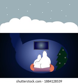 vector illustration of polar bears at the north pole