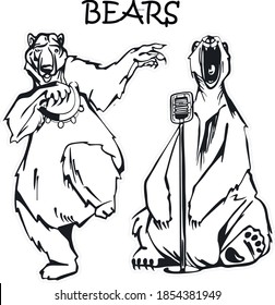 Vector illustration. Polar bears sing and dance