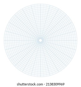 Polares Vektorgrafik-Gitter einzeln auf weißem Hintergrund. Polar Koordinatenkreisgitter im flachen Stil. 360 Grad. Blank polare Vorlage für Graphen.
