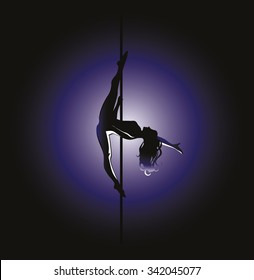 Vector illustration of pole dancer silhouette in position called Kim