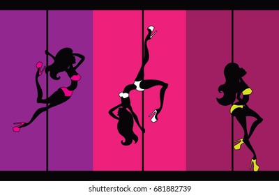 Vector illustration of pole dancer silhouette in dancing position