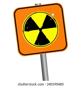Vector illustration.  Pole with orange sign of radiation. Isolated on white background