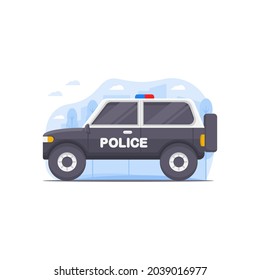 vector illustration of a police car decorated with city scenery illustration elements as a background in the theme of vector illustration of police on patrol