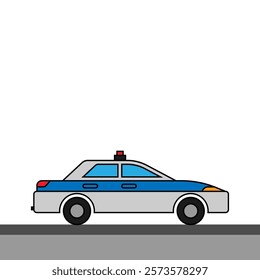 Vector illustration of a police car in filled line style isolated on white background. Children's car illustration