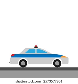 Vector illustration of a police car in flat style color isolated on white background. Children's car illustration