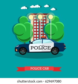 Vector illustration of police car, flat style design.