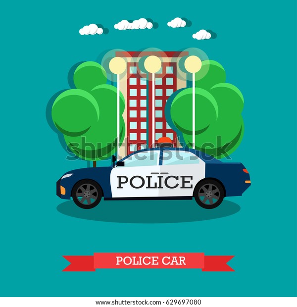 Vector\
illustration of police car, flat style\
design.