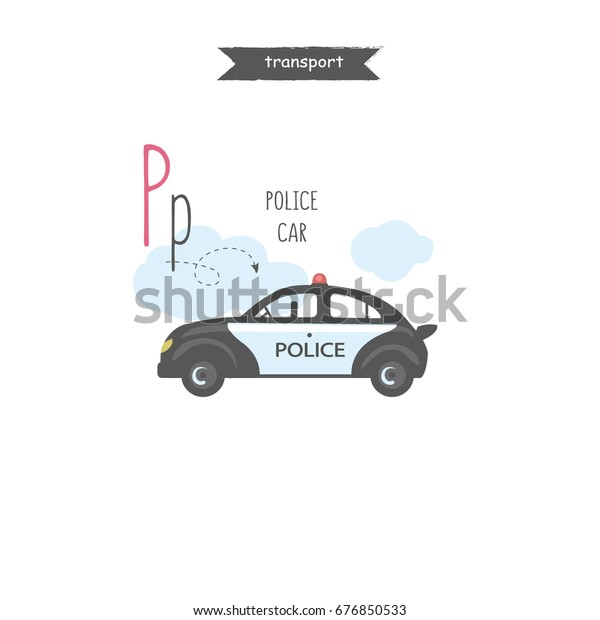 Vector\
illustration police car for teaching kids\
English