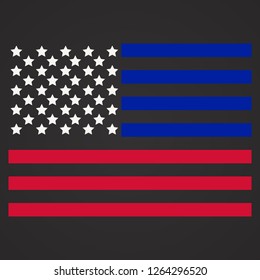 Vector Illustration of Police Department Flag, US Flag, Blue and Red Lines