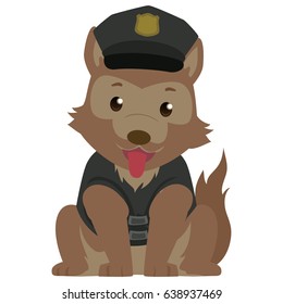 Vector Illustration of a Police Dog wearing a Police Cap