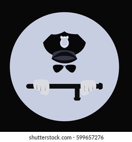 vector Illustration of a police officer wielding a truncheon nightstick baton set inside sign that means stop police brutality.