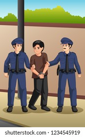 A vector illustration of Police Officers Catching a Criminal