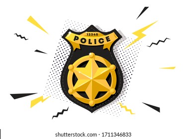 Vector illustration of a police officer's gold badge in the form of a star