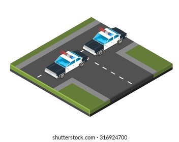 A vector illustration of a police roadblock.
Isometric Police roadblock illustration Icon.
Law enforcement Police Stop.