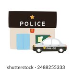 Vector illustration of police station and police car
