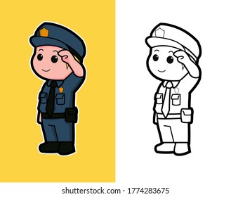 Ilustración vectorial con temática policial, perfecta para los niños y productos con temática educativa, como libros de texto, libros de dibujo, ilustraciones para diccionarios, carteles, pegatinas, etc.