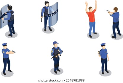 Ilustración vectorial de la colección de trabajo policial con concepto de diseño plano