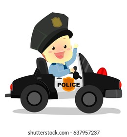 Vector Illustration of Policeman Baby riding a Police Car 