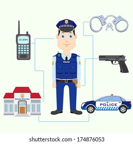 vector illustration of policeman with gun