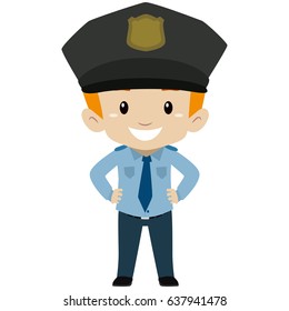 Vector Illustration of Policeman Kid Boy Standing