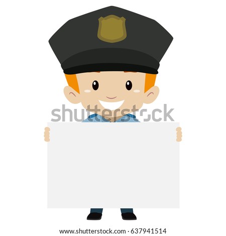 Vector Illustration of Policeman Kid Boy holding a Blank Board