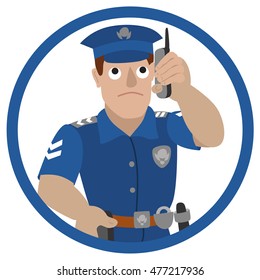 Vector illustration of policeman talking on a mobile phone