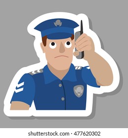 Vector illustration of policeman talking on a mobile phone