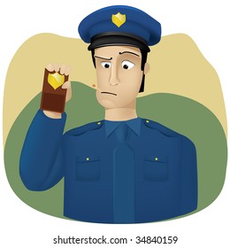 Vector illustration of policeman who shows his badge