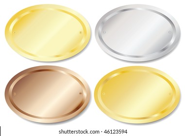 A vector illustration of polished door plaques in various metal finishes