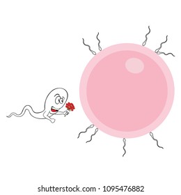 Vector illustration of a polite sperm holding a flower bucket