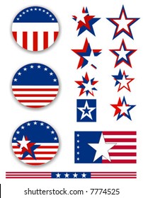 Vector illustration of political campaign buttons and patriotic star decorations - USA.