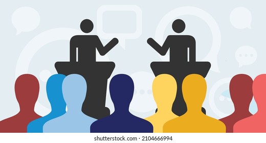 vector illustration of political leaders debate and people listening to the speech